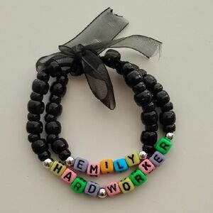 Charming Black Beaded Bracelet with Colorful Letter Beads